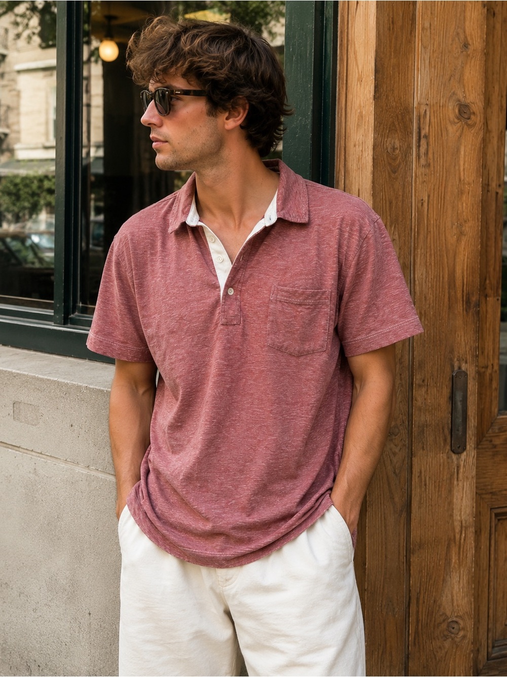 Billy Reid Short-Sleeve Polo in Rose
